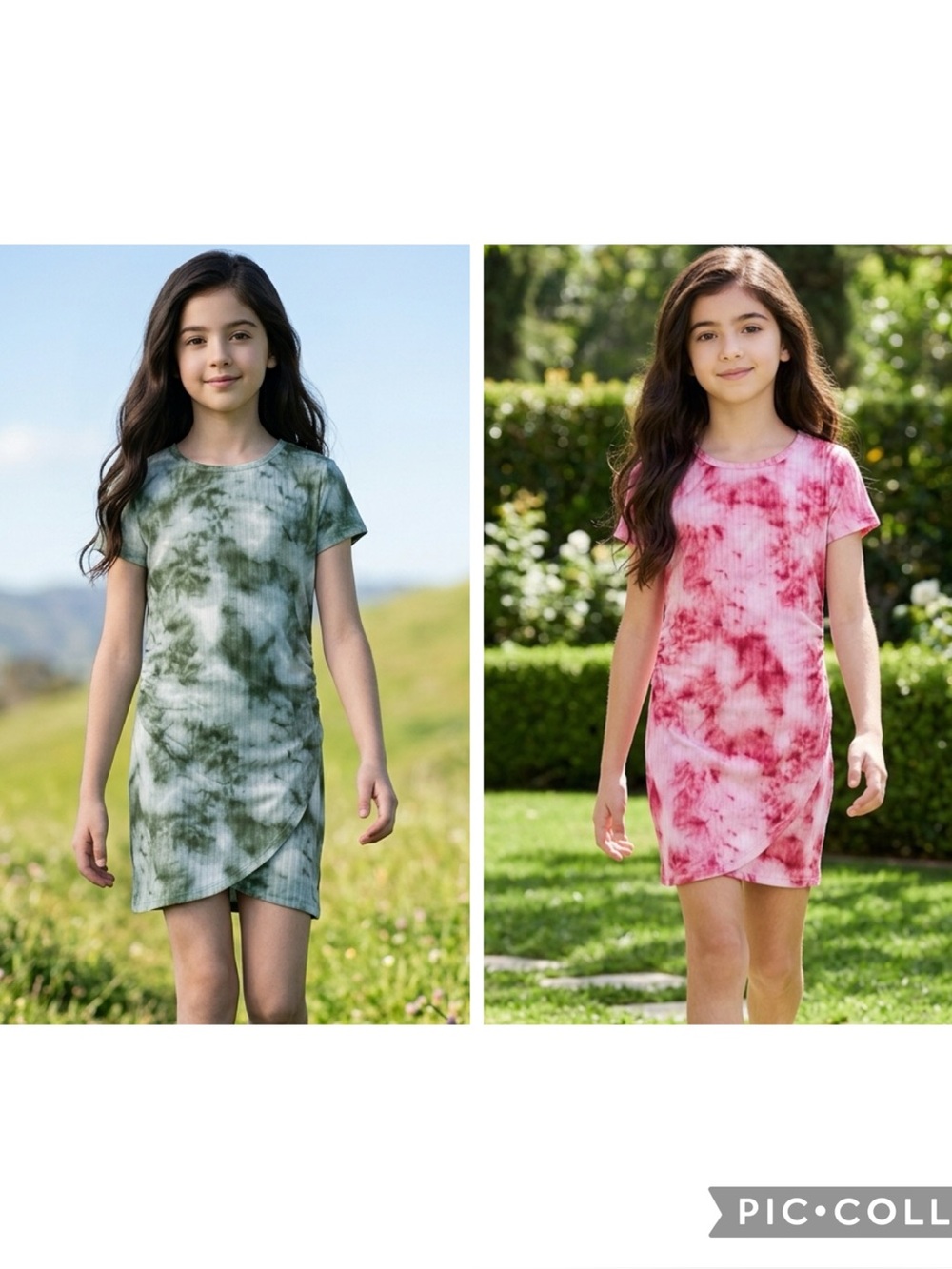 NWT Youth Girls 2 Dresses Green & Pink Tie Dye A Size 5/6